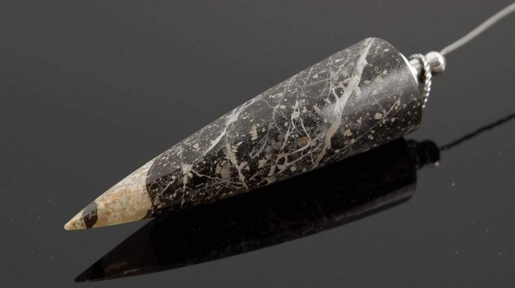 pendule de radiesthésie en pierre avec une pointe au bout 