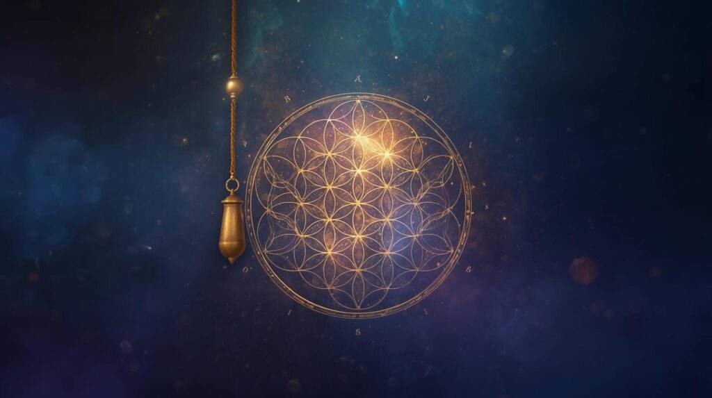 pendule de radiesthésie sur une fleur de vie