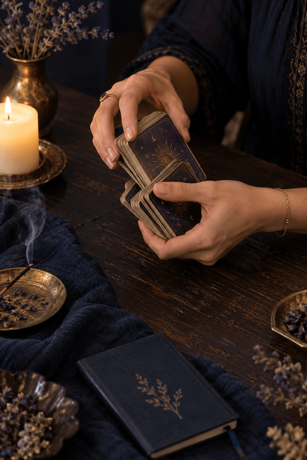 Cartes d’oracle préparées pour une consultation de cartomancie par téléphone